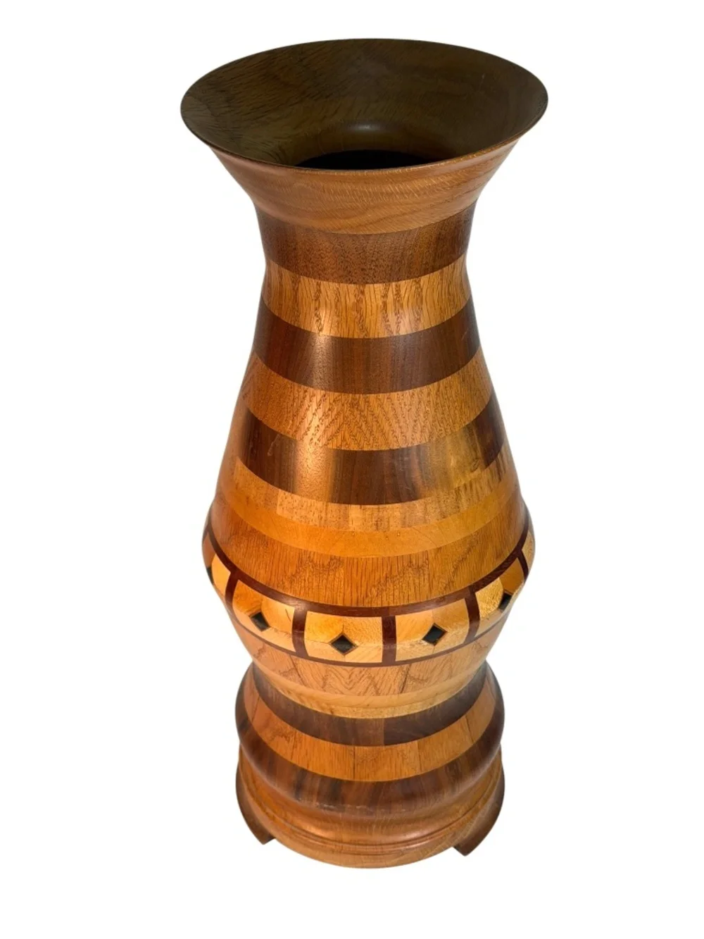 Tall Hand Crafted Inlaid Wooden Vase 17